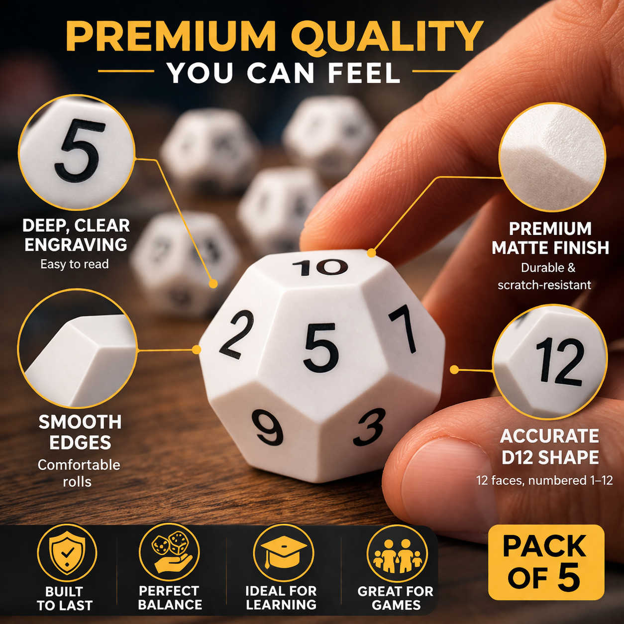 UNBOX TLM D12 Dice (Pack of 5 White)