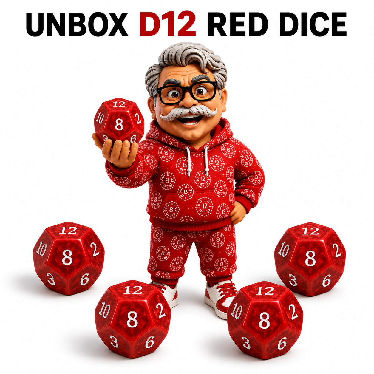 UNBOX TLM Red D12 Dice (Pack of 5) | Premium 12-Sided Dice for Maths, Probability Experiments, Board Games & STEM Learning