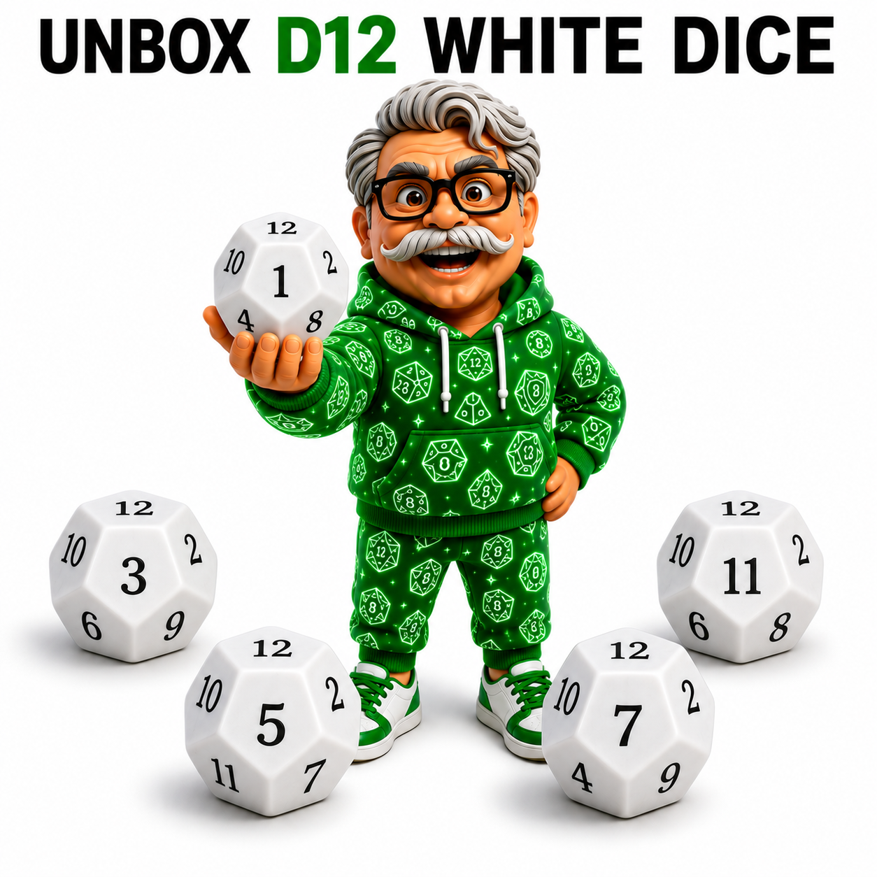 UNBOX TLM White D12 Dice (Pack of 5) | Premium 12-Sided Dice for Maths, Probability Experiments, Board Games & STEM Learning