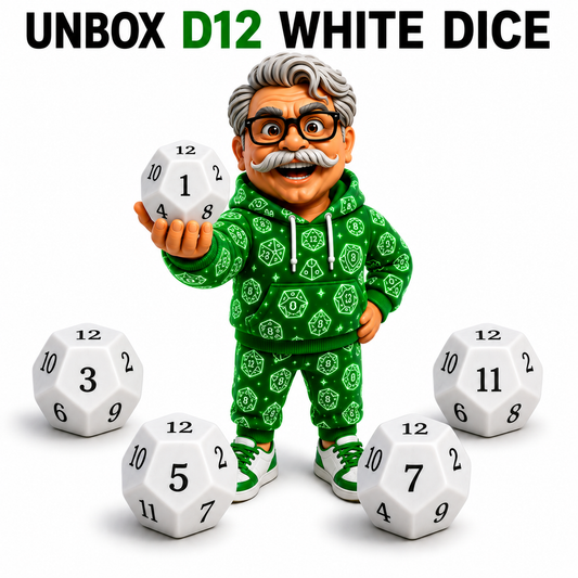 UNBOX TLM D12 Dice | Pack of 5 WHITE 12-Sided Dice for Maths, Probability & Board Games
