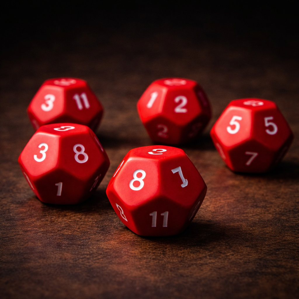 UNBOX TLM D12 Dice | Pack of 5 RED 12-Sided Dice for Maths, Probability & Board Games