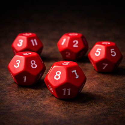 UNBOX TLM D12 Dice | Pack of 5 RED 12-Sided Dice for Maths, Probability & Board Games
