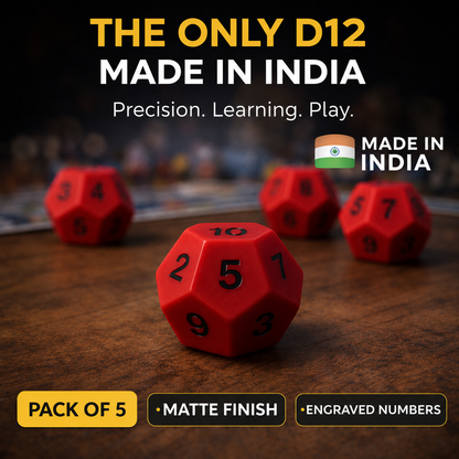 UNBOX TLM D12 Dice | Pack of 5 RED 12-Sided Dice for Maths, Probability & Board Games