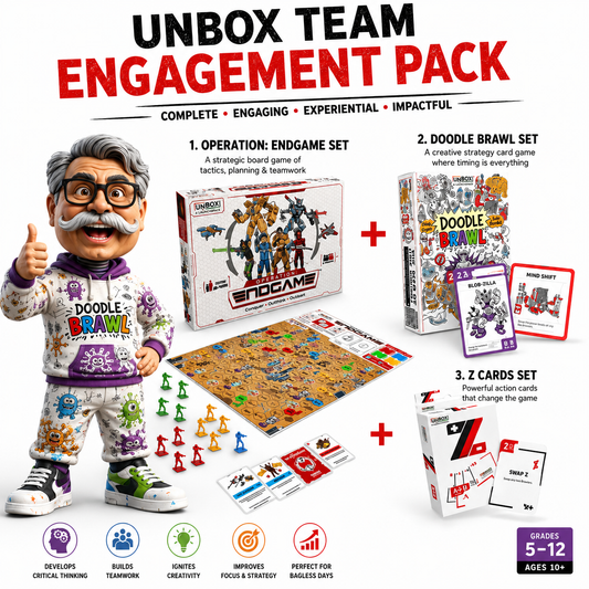 UNBOX Team Engagement Pack | Corporate Team Building Games Bundle | Endgame + Doodle Brawl + Z Strategy Cards